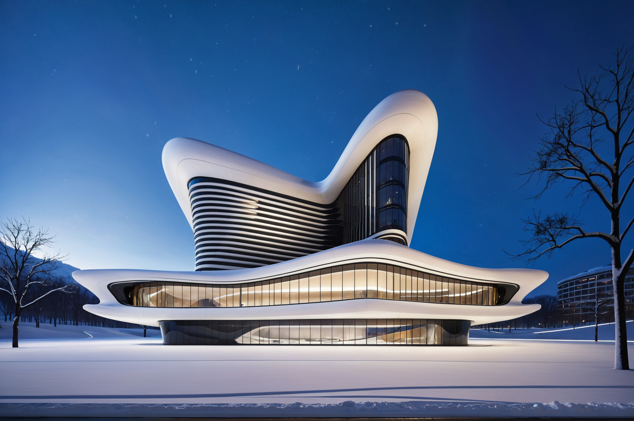 02642-3579785909-Night view, snow, amazing art Architecture,((best quality)),(ultra-high resolution),((realistic),((zaha Hadid building))_.png